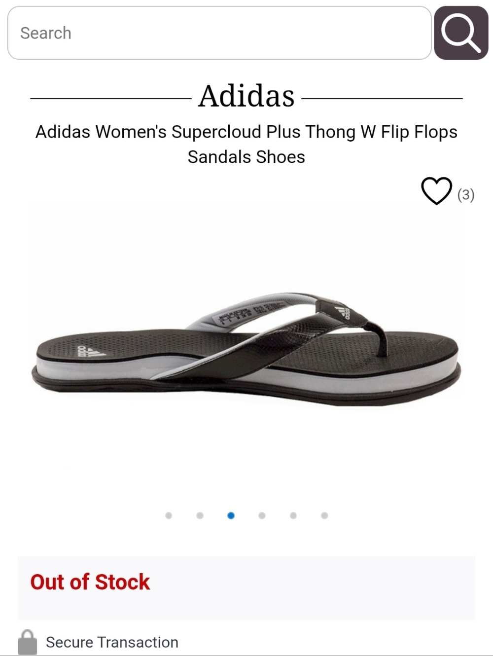 Adidas Supercloud Foam Plus Black/Gray Flip Flops Size US 9